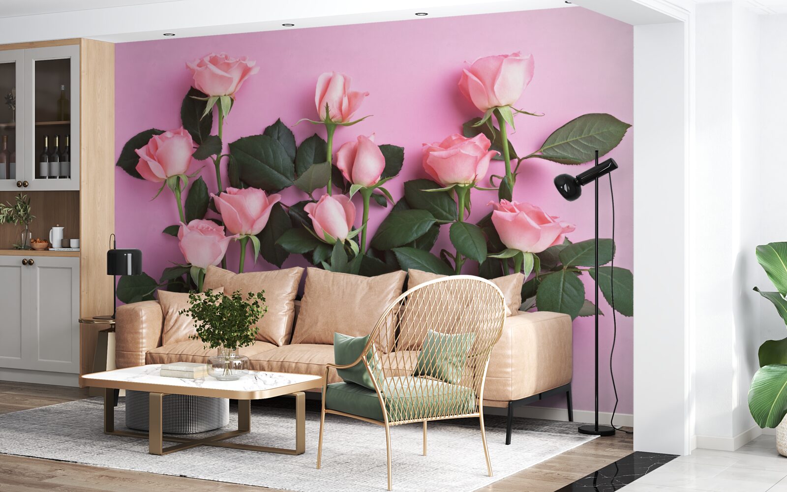 Fototapeta jemné ružové ruže na obyčajnom ružovom podklade