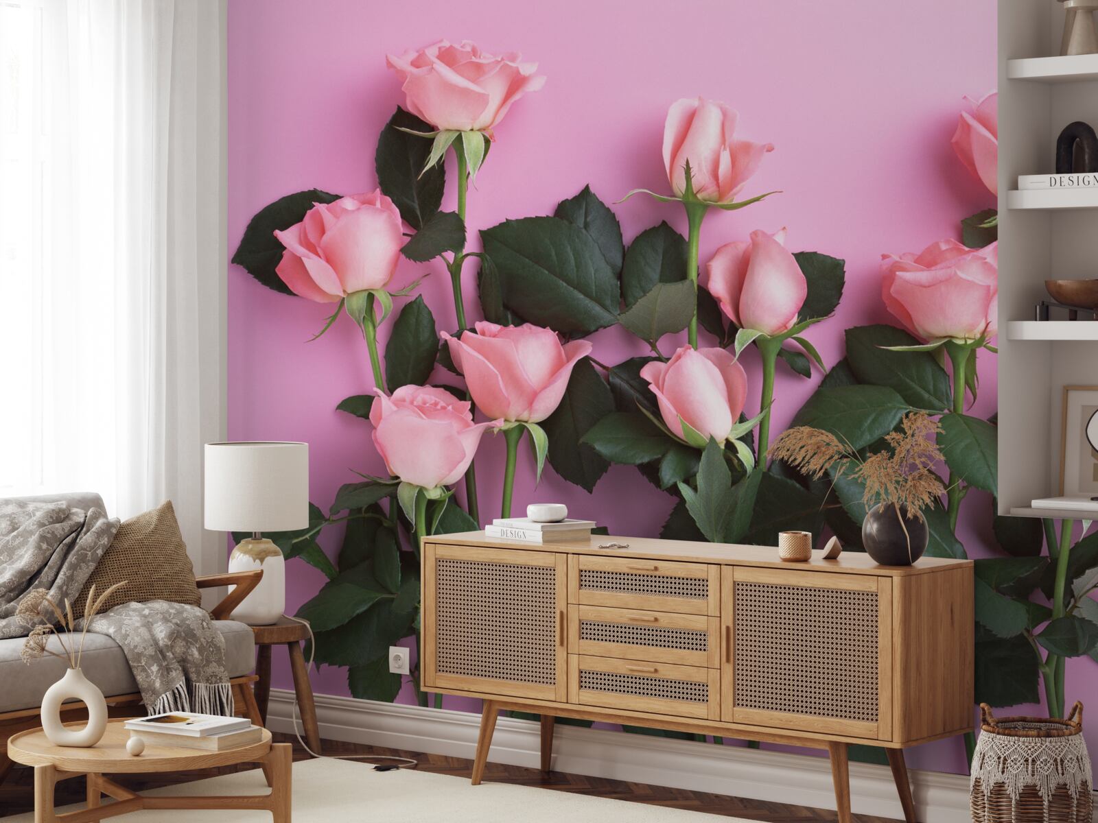 Fototapeta jemné ružové ruže na obyčajnom ružovom podklade