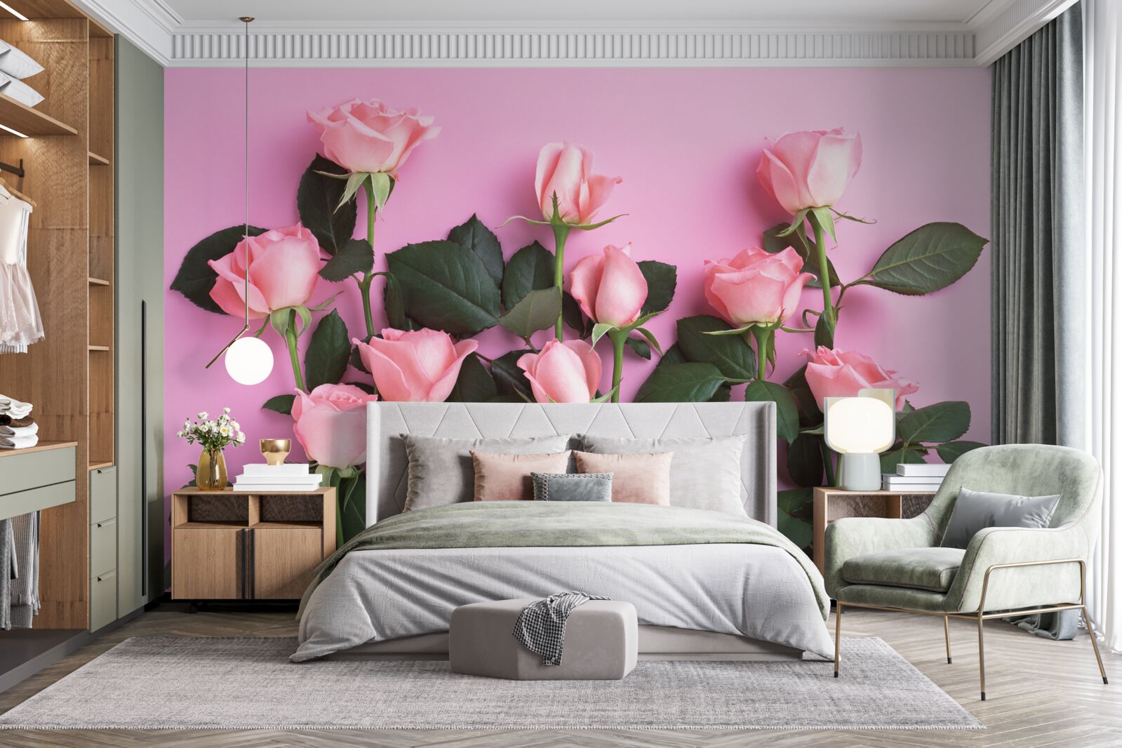 Fototapeta jemné ružové ruže na obyčajnom ružovom podklade