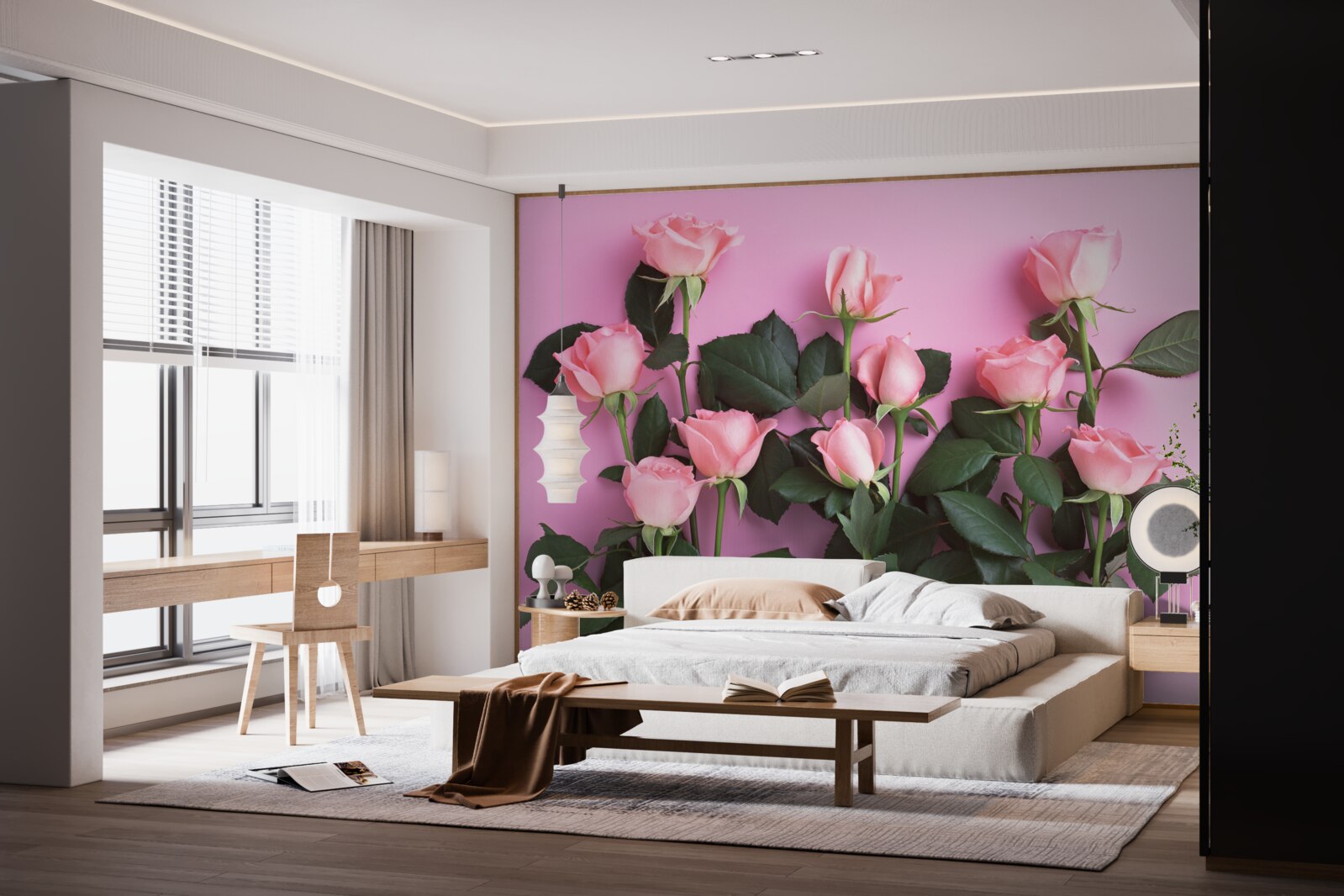 Fototapeta jemné ružové ruže na obyčajnom ružovom podklade