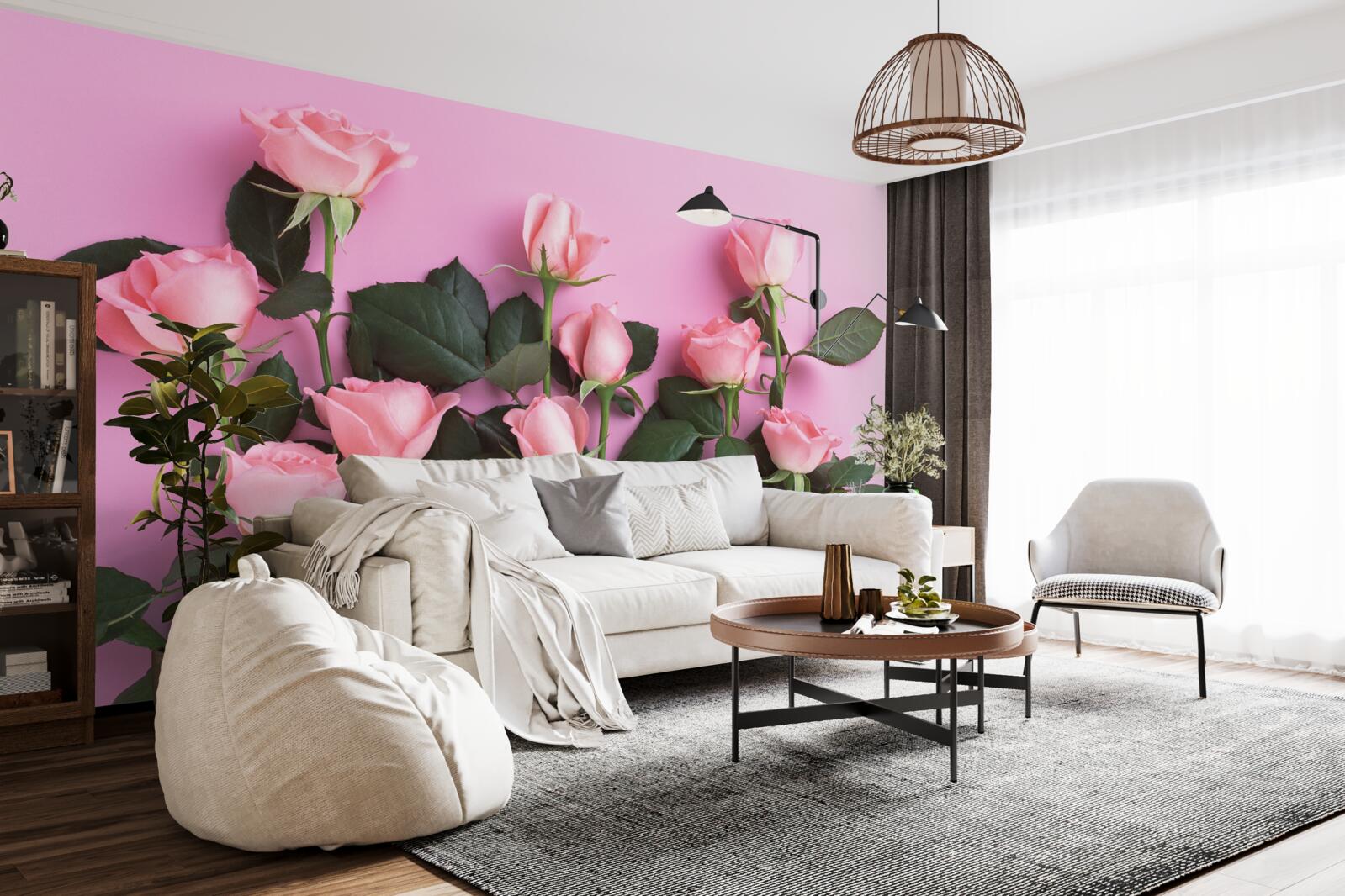 Fototapeta jemné ružové ruže na obyčajnom ružovom podklade