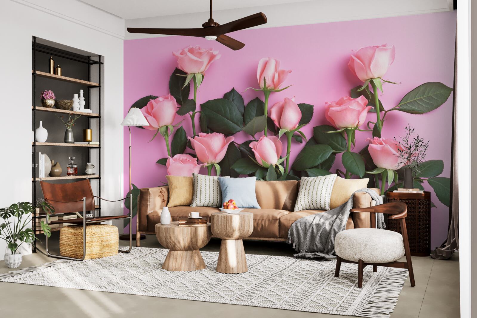 Fototapeta jemné ružové ruže na obyčajnom ružovom podklade