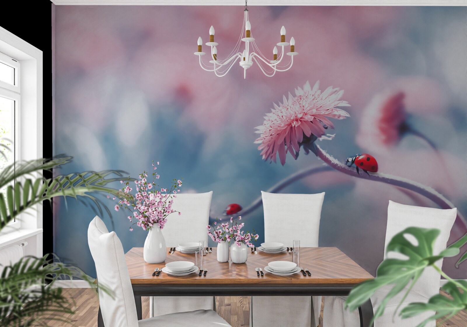 Fototapeta kravy patriace bohu sú na ružových kvetoch