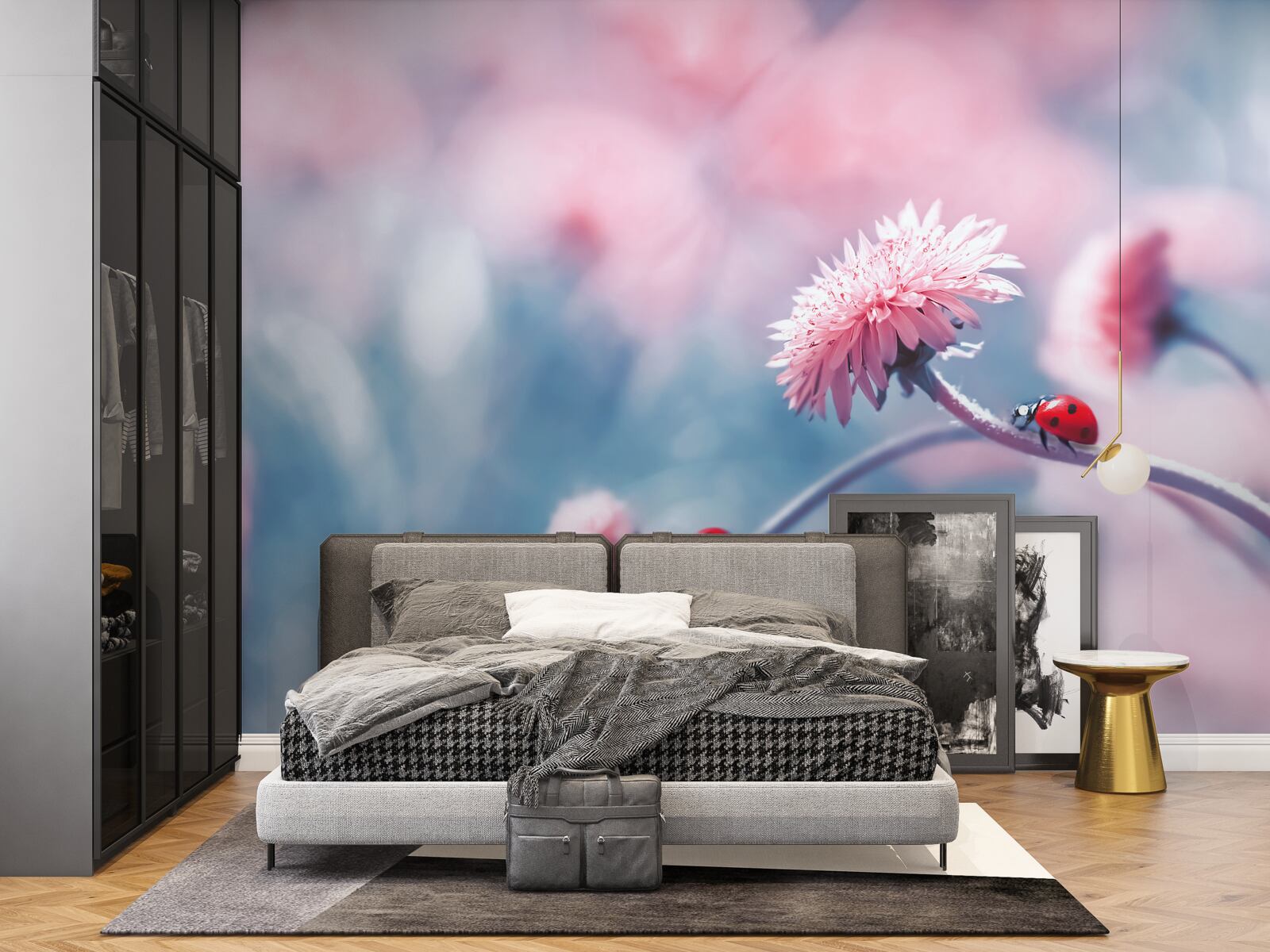 Fototapeta kravy patriace bohu sú na ružových kvetoch