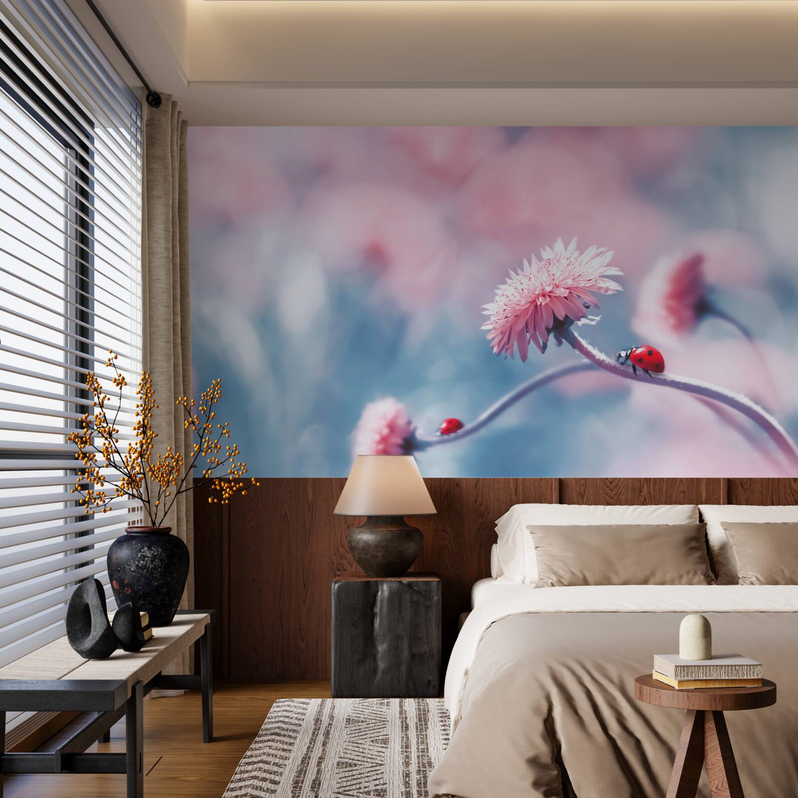 Fototapeta kravy patriace bohu sú na ružových kvetoch