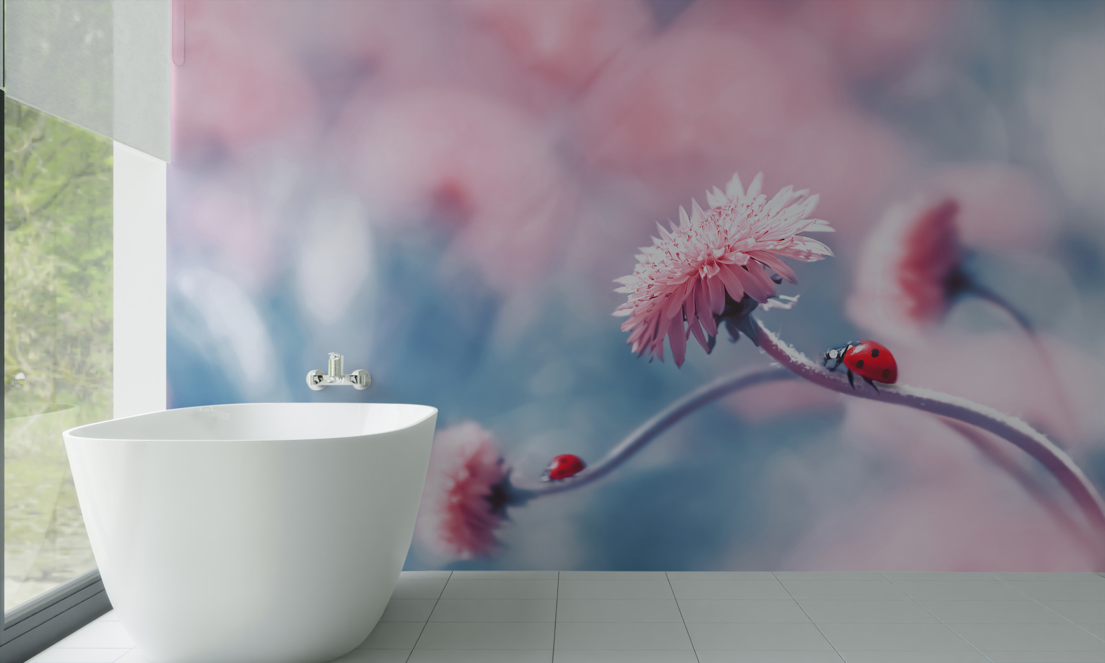 Fototapeta kravy patriace bohu sú na ružových kvetoch