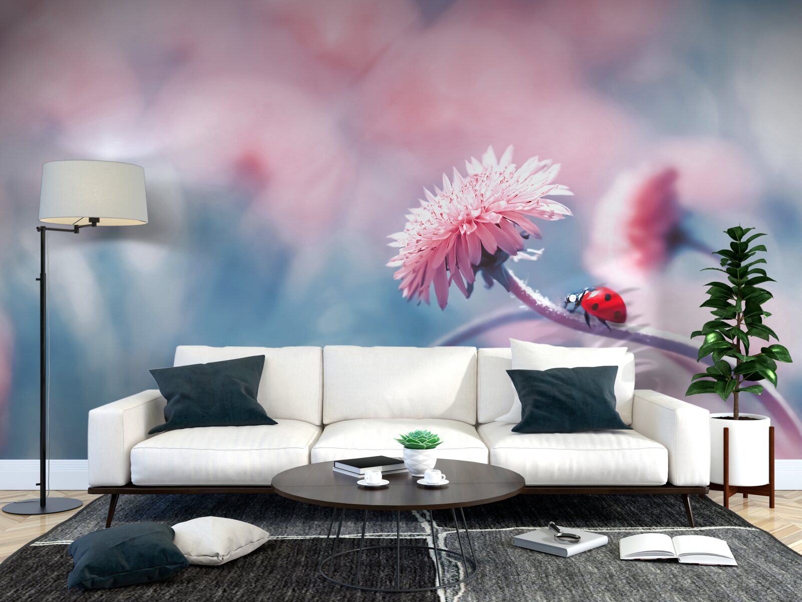 Fototapeta kravy patriace bohu sú na ružových kvetoch