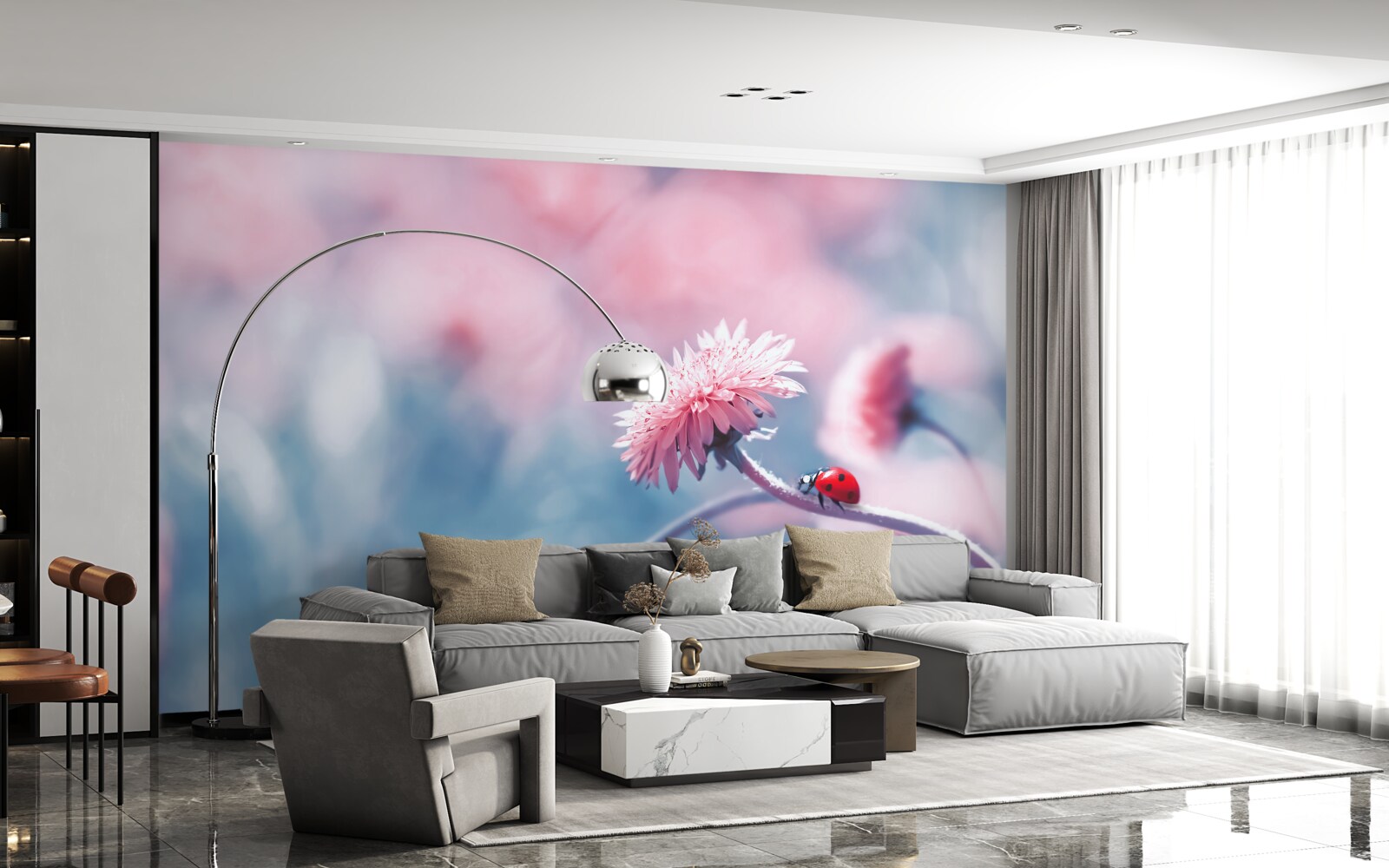 Fototapeta kravy patriace bohu sú na ružových kvetoch