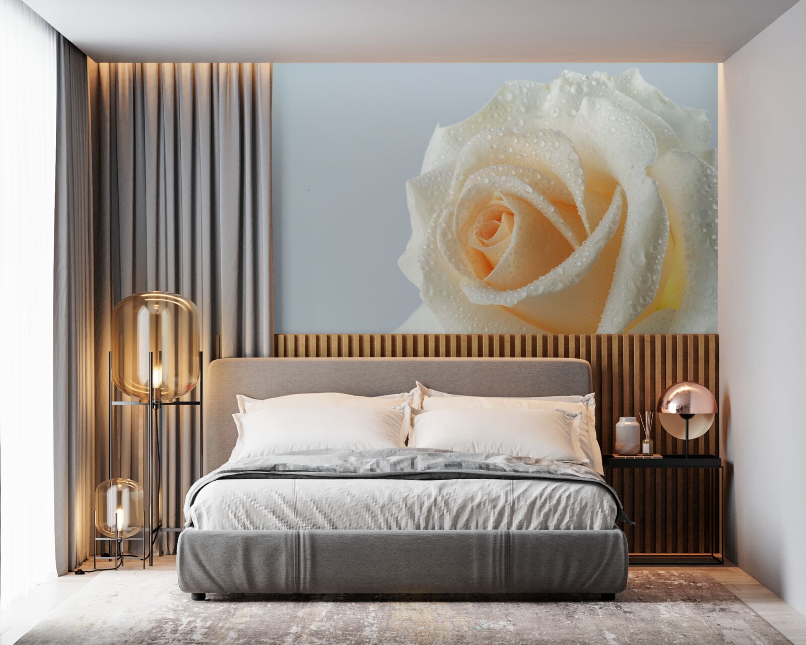 Fototapeta kvapky vody na kvet krémovej ruže