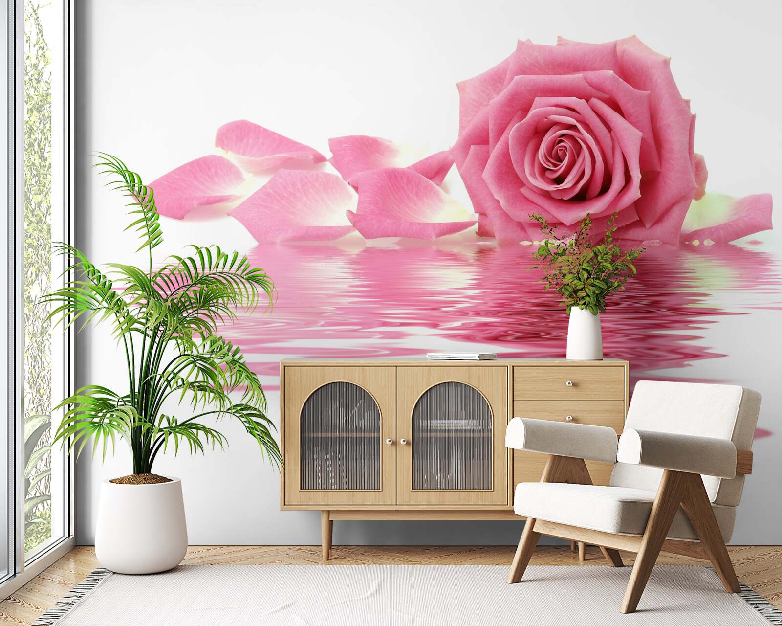 Fototapeta odraz ružovej ruže vo vode