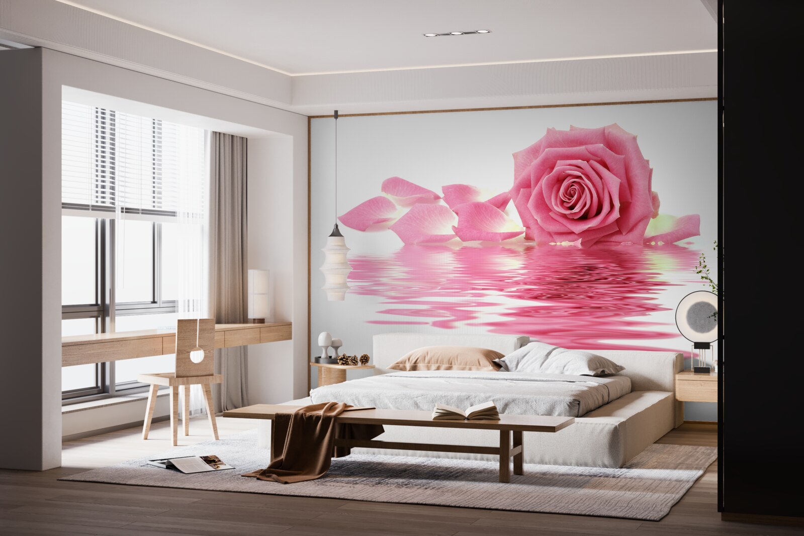 Fototapeta odraz ružovej ruže vo vode