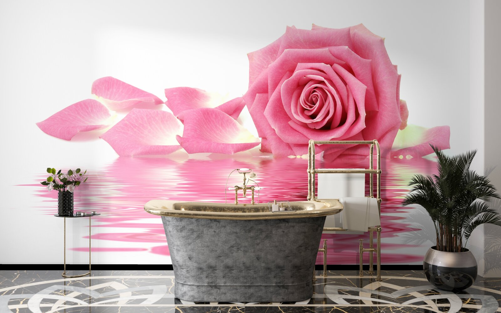 Fototapeta odraz ružovej ruže vo vode