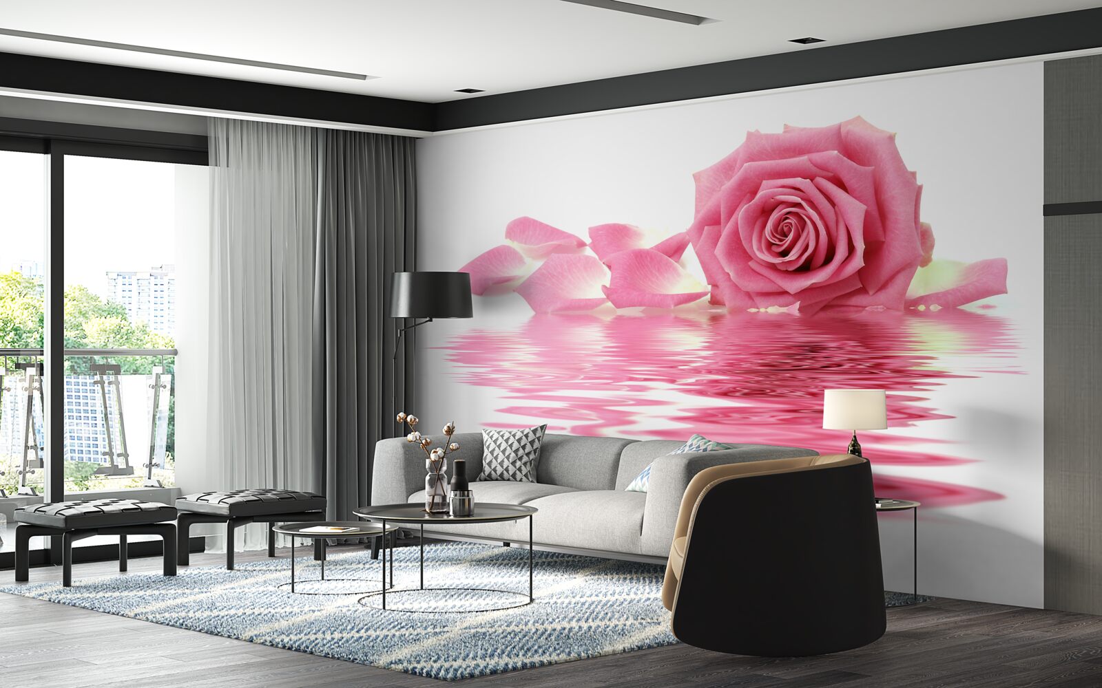 Fototapeta odraz ružovej ruže vo vode