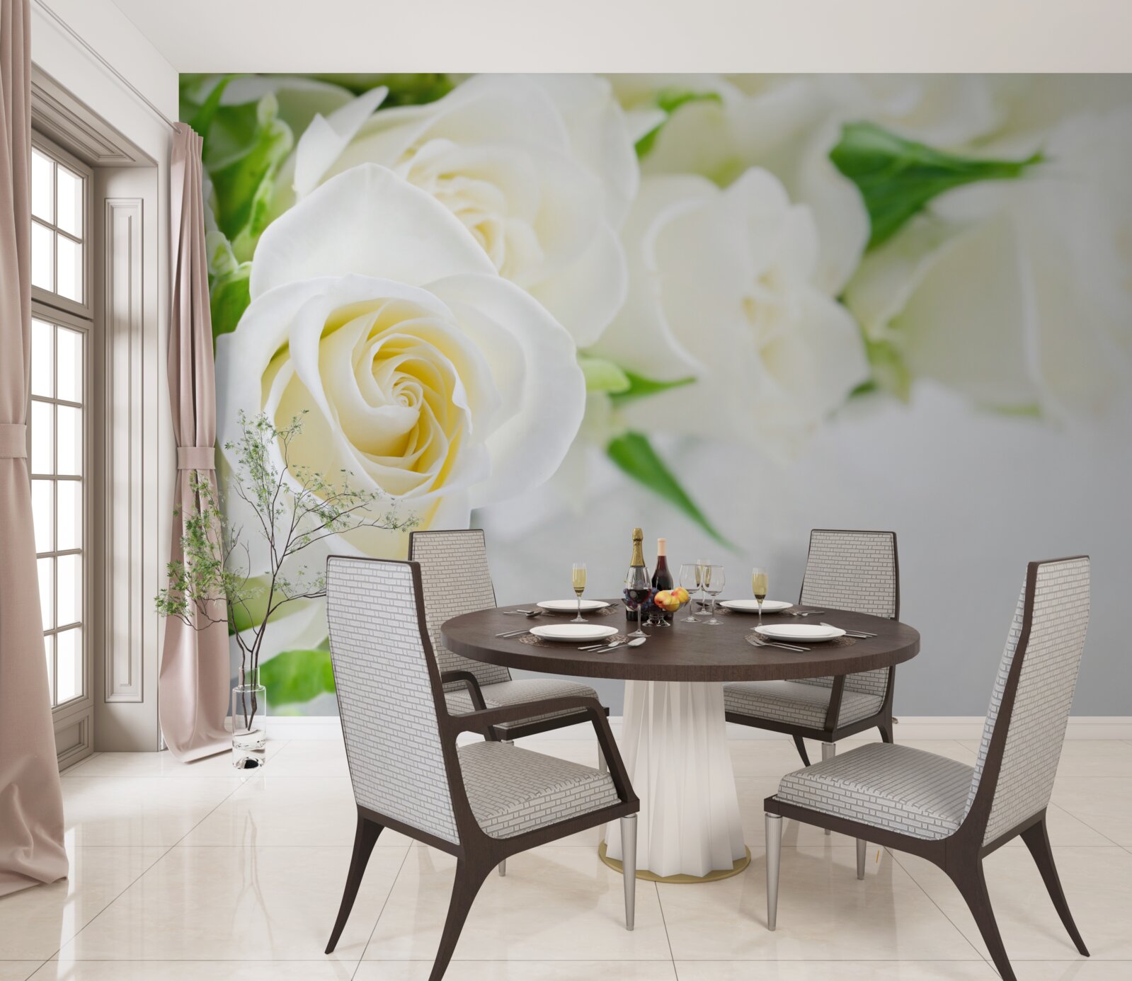 Fototapeta biela ruža na snehobielom pozadí