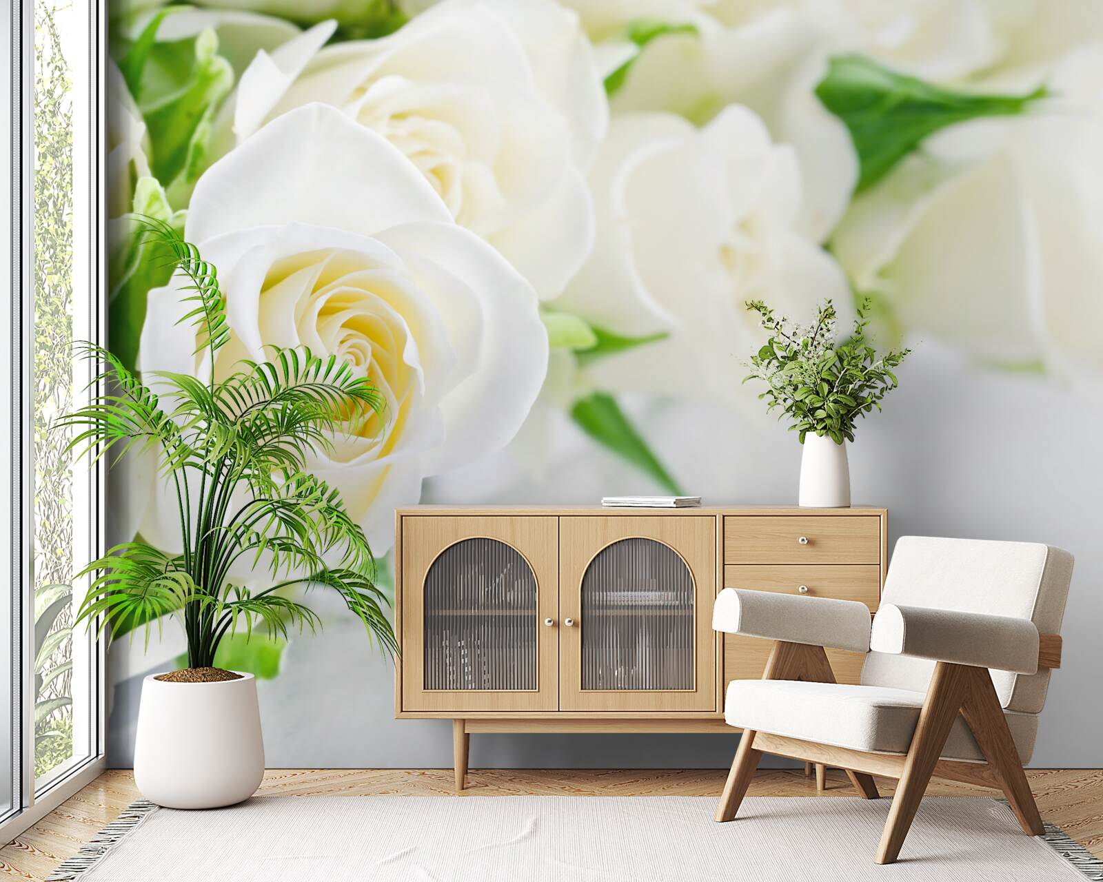 Fototapeta biela ruža na snehobielom pozadí