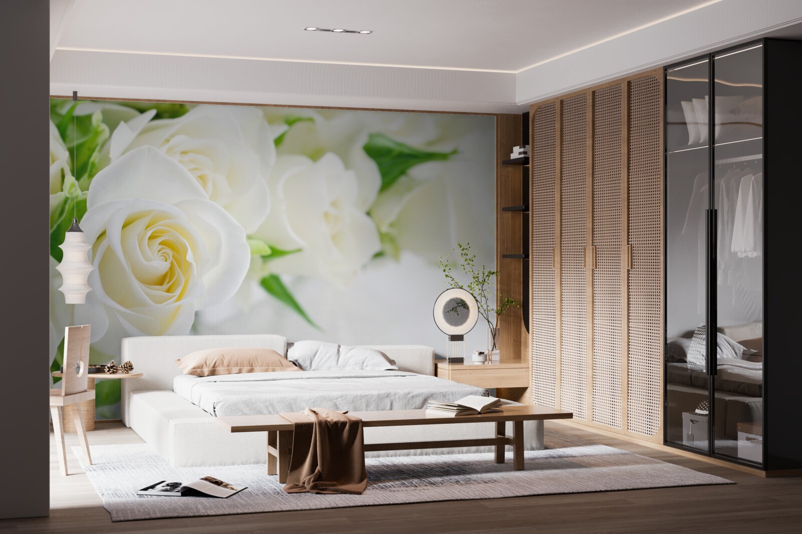 Fototapeta biela ruža na snehobielom pozadí