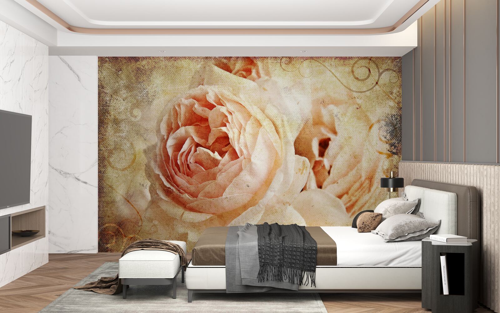 Fototapeta dva vintage ružové kvety