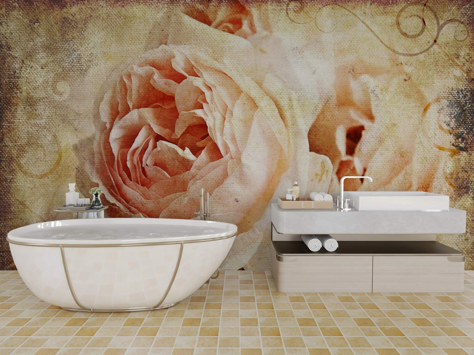 Fototapeta dva vintage ružové kvety