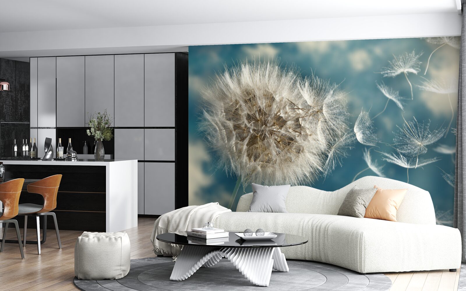 Fototapeta let púpavových semien vznášajúcich sa vo vzduchu