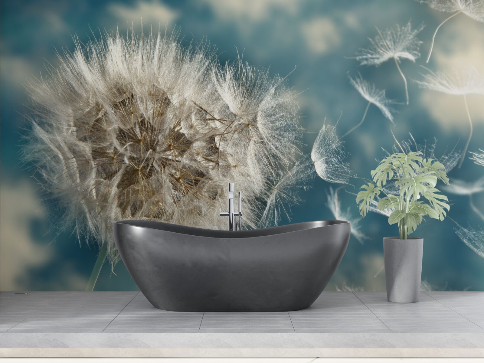 Fototapeta let púpavových semien vznášajúcich sa vo vzduchu