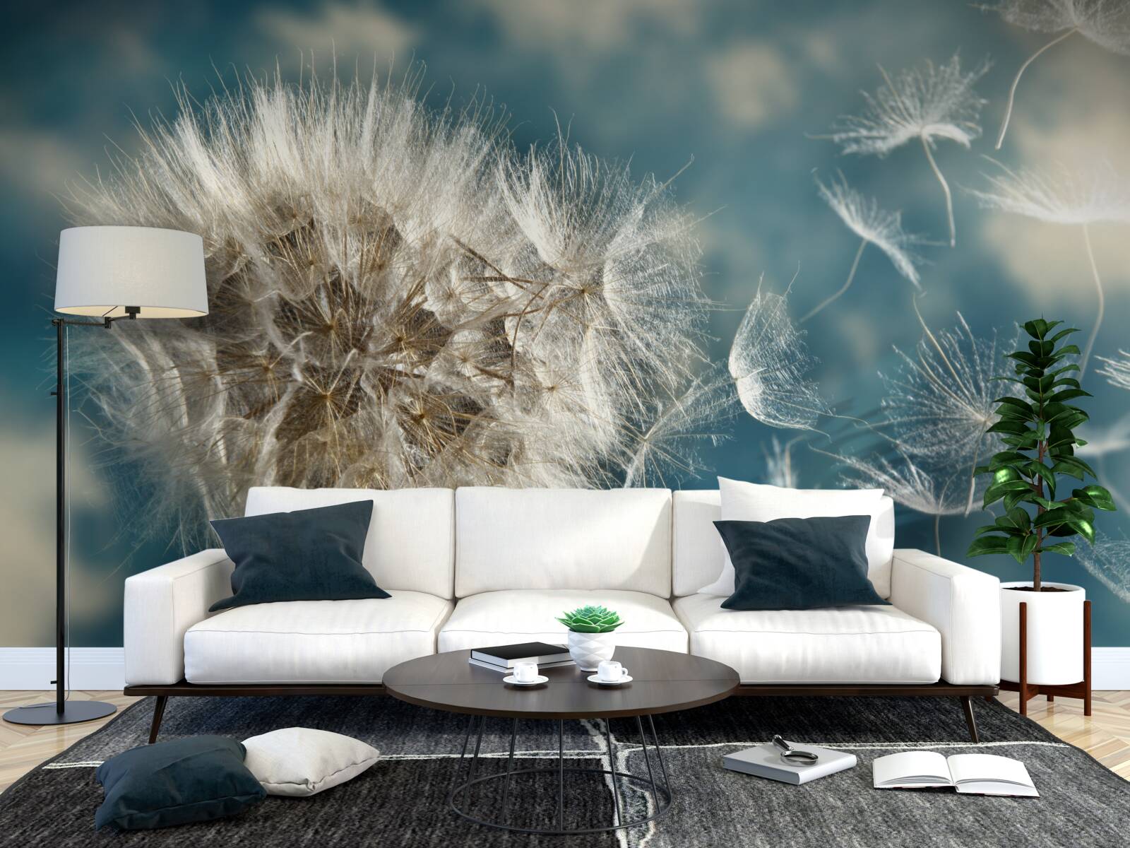 Fototapeta let púpavových semien vznášajúcich sa vo vzduchu