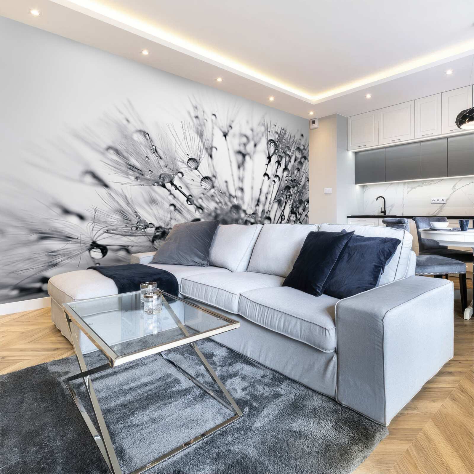 Fototapeta kvapky rosy rannej vlahy na okvetných lístkoch púpavy