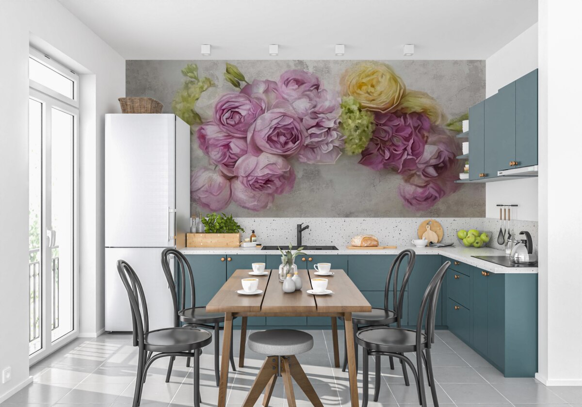 Fototapeta kompozícia s fialovými pivonkami