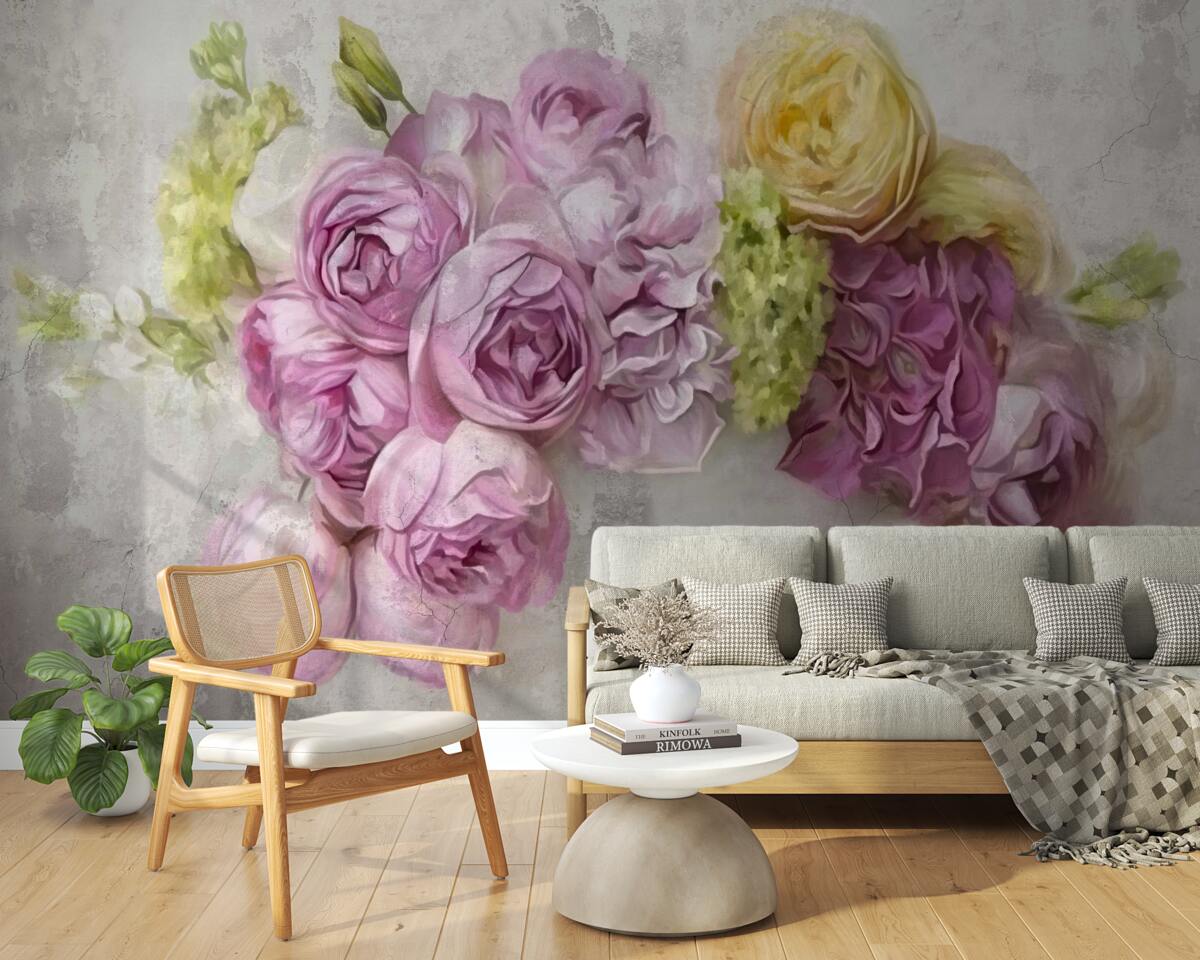 Fototapeta kompozícia s fialovými pivonkami