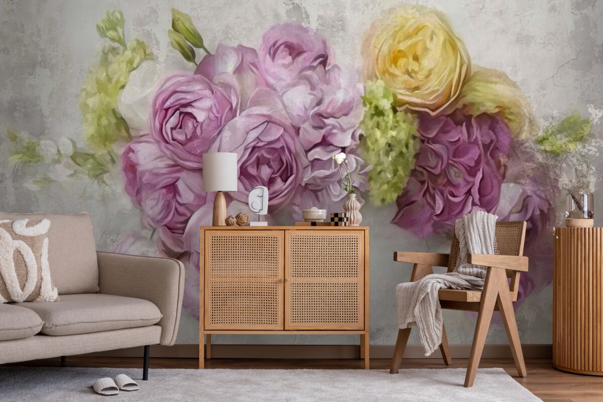 Fototapeta kompozícia s fialovými pivonkami