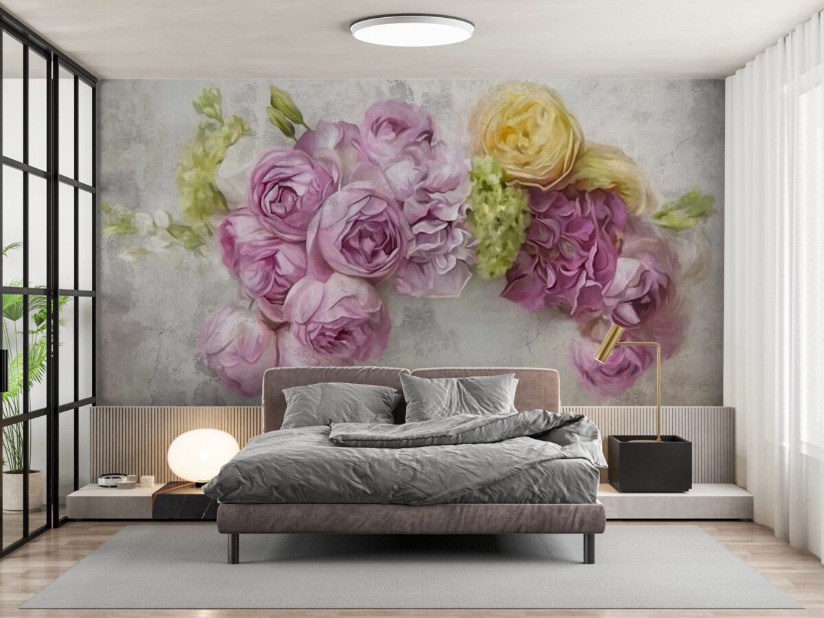 Fototapeta kompozícia s fialovými pivonkami