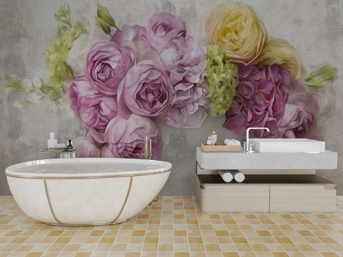 Fototapeta kompozícia s fialovými pivonkami