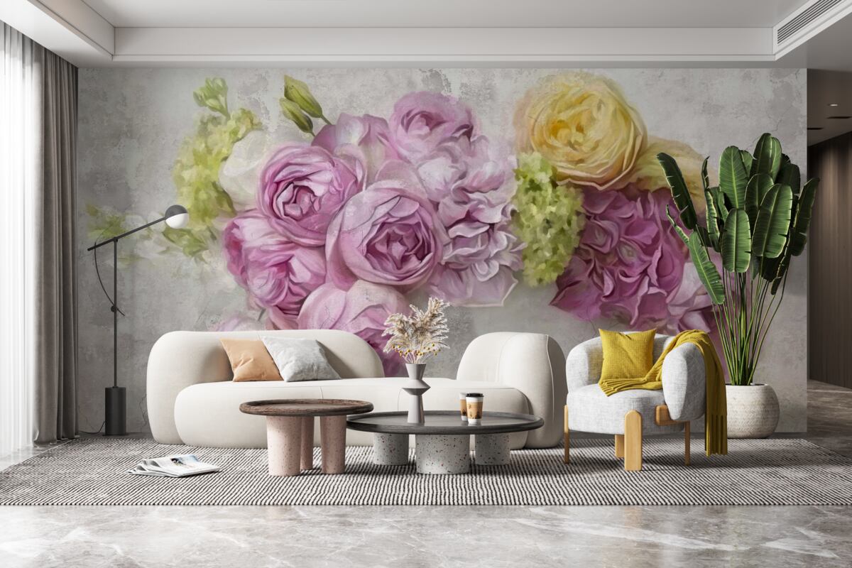 Fototapeta kompozícia s fialovými pivonkami