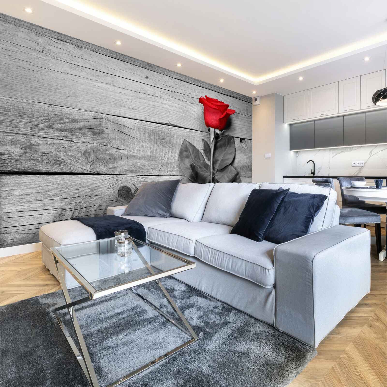 Fototapeta kytica v červenej farbe na pozadí odtieňov čiernej a bielej