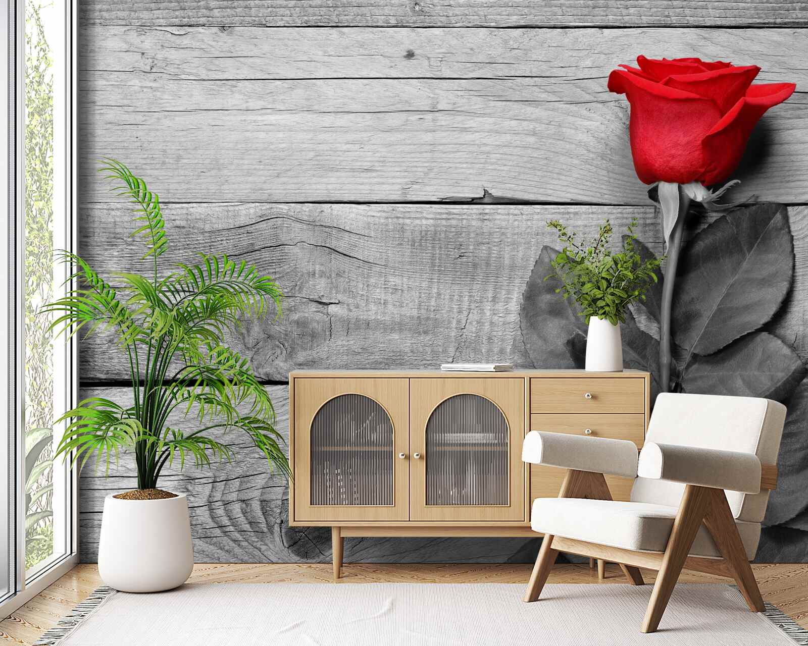 Fototapeta kytica v červenej farbe na pozadí odtieňov čiernej a bielej