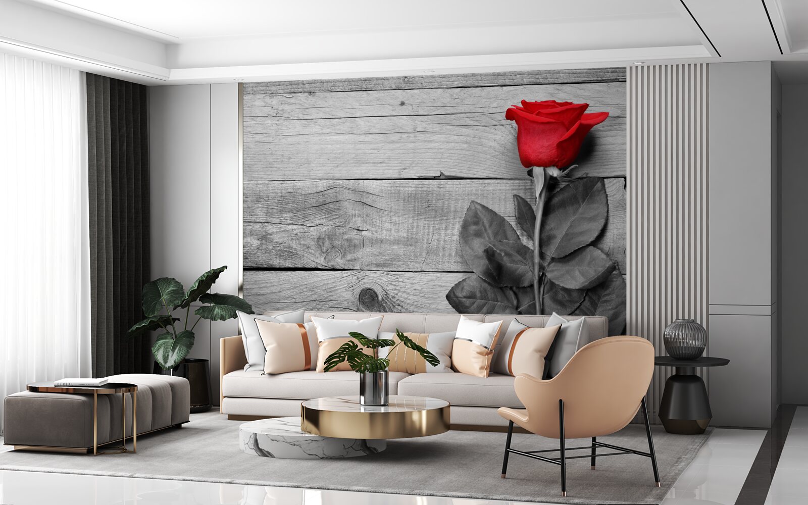 Fototapeta kytica v červenej farbe na pozadí odtieňov čiernej a bielej