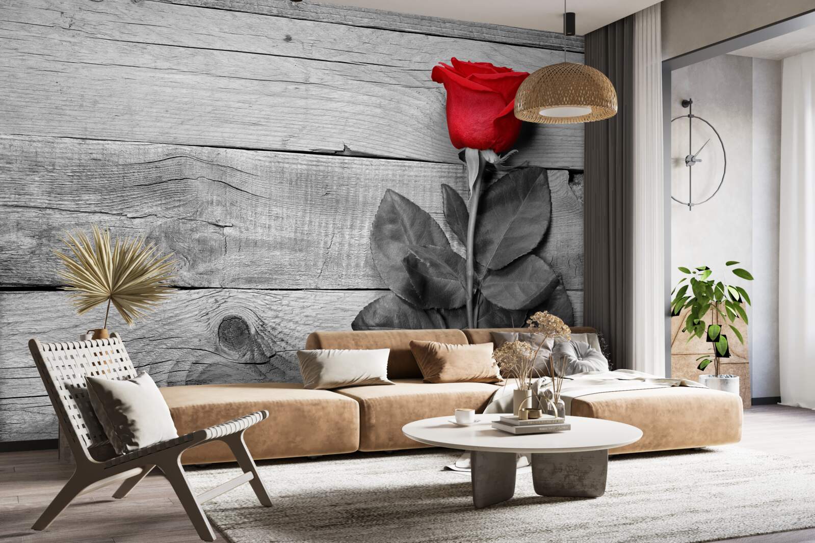 Fototapeta kytica v červenej farbe na pozadí odtieňov čiernej a bielej