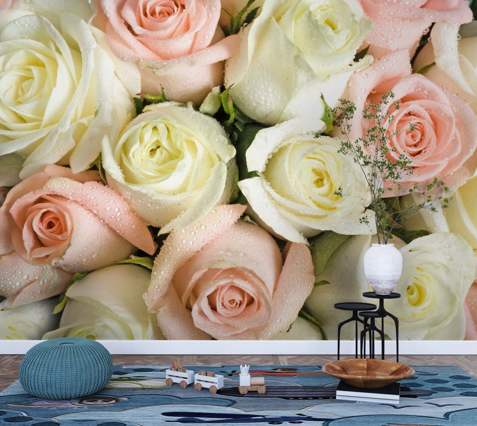 Fototapeta veľkosť kvetov bielej a ružovej ruže