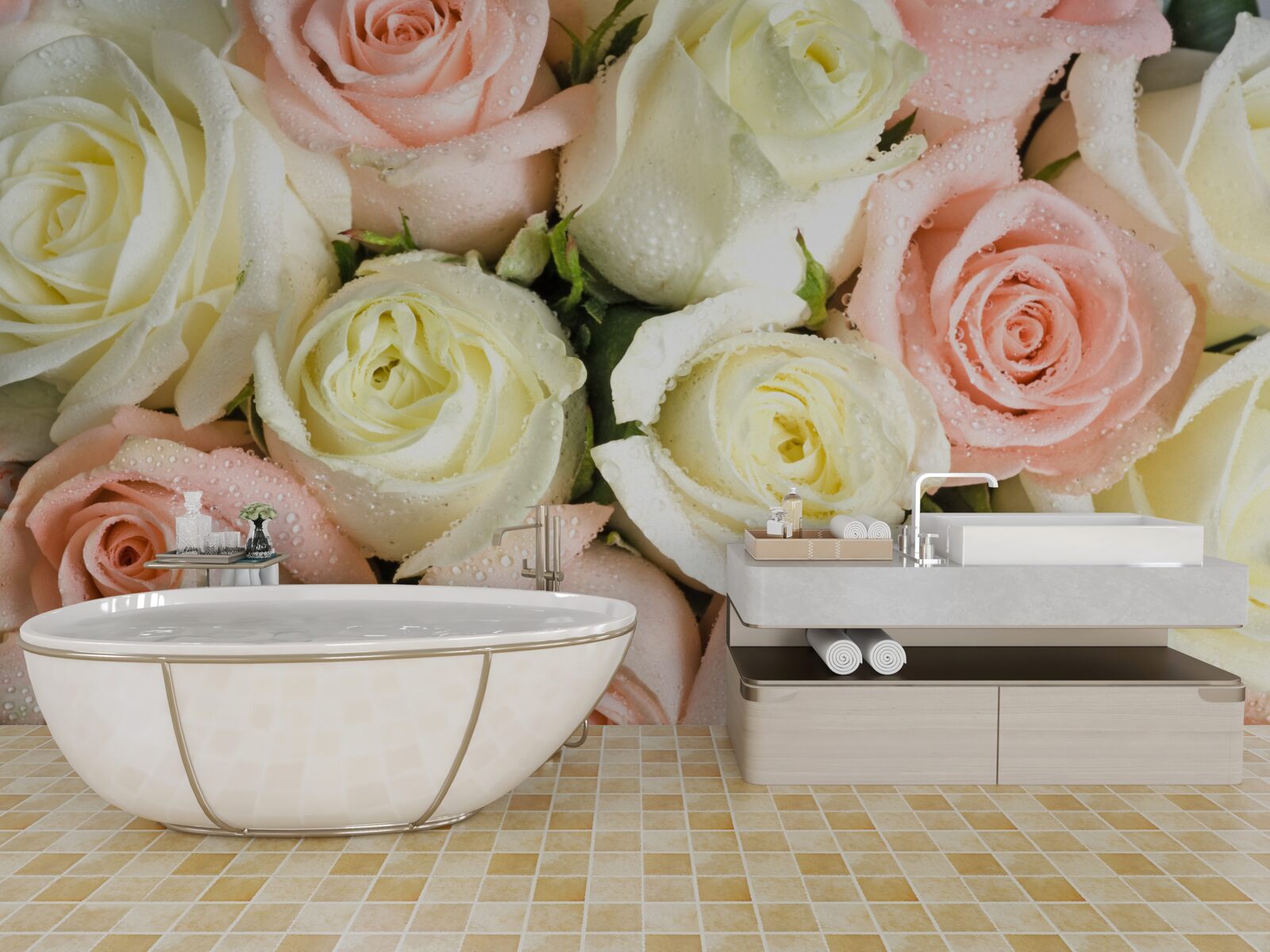 Fototapeta veľkosť kvetov bielej a ružovej ruže