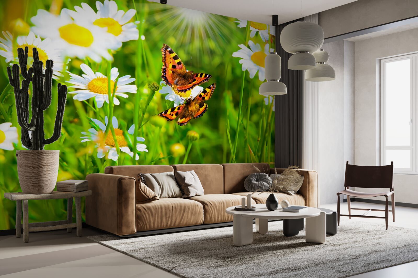 Fototapeta harmančeky na poli posiatom motýľmi