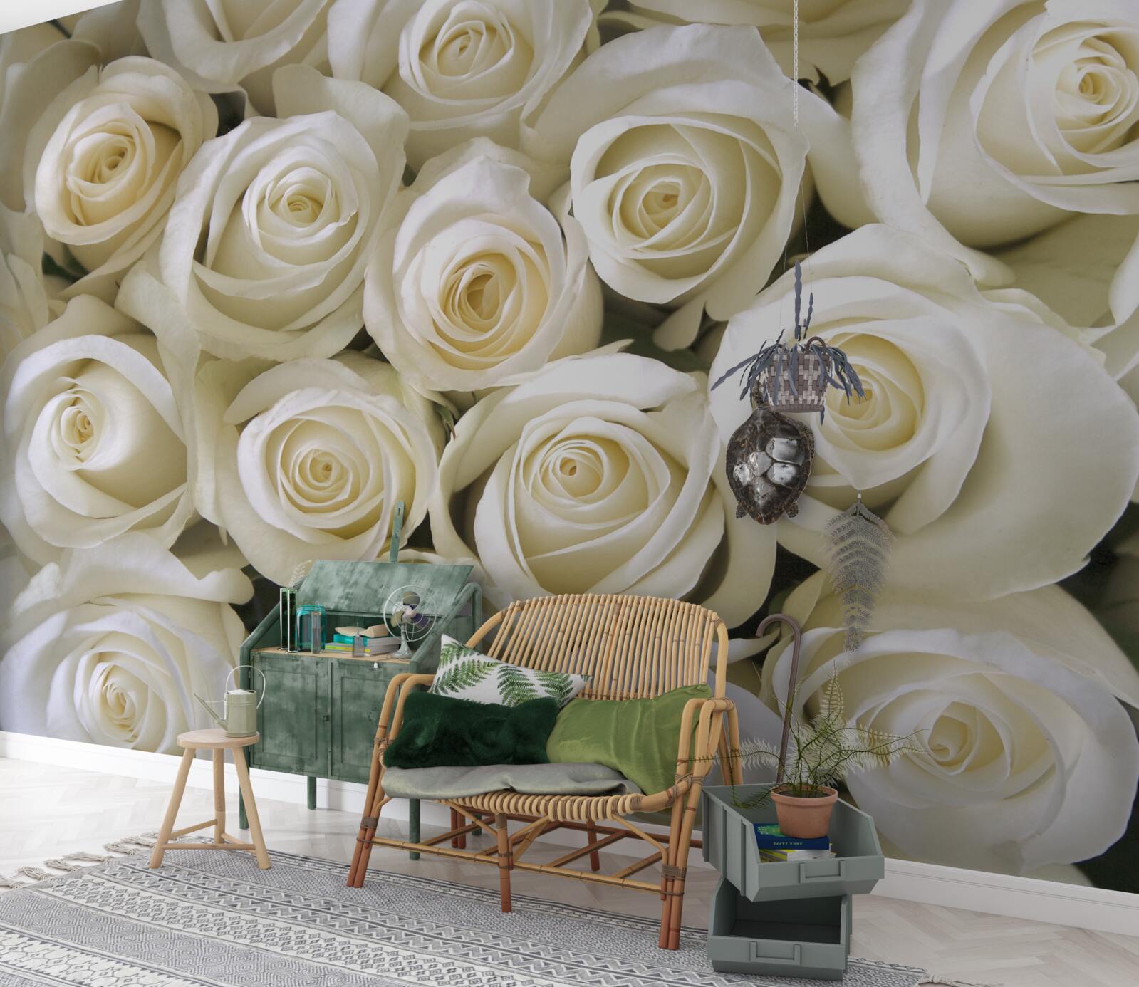 Fototapeta gombíky so snehovo bielymi ružami