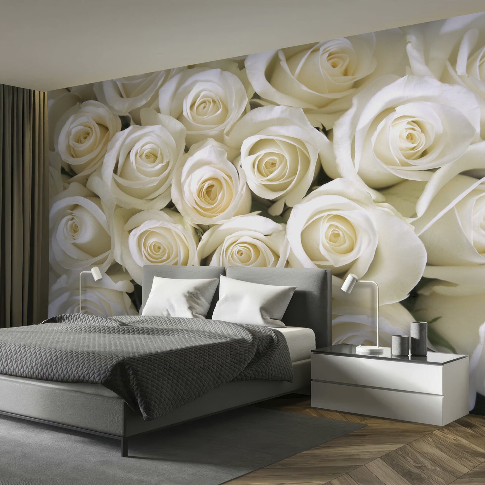 Fototapeta gombíky so snehovo bielymi ružami