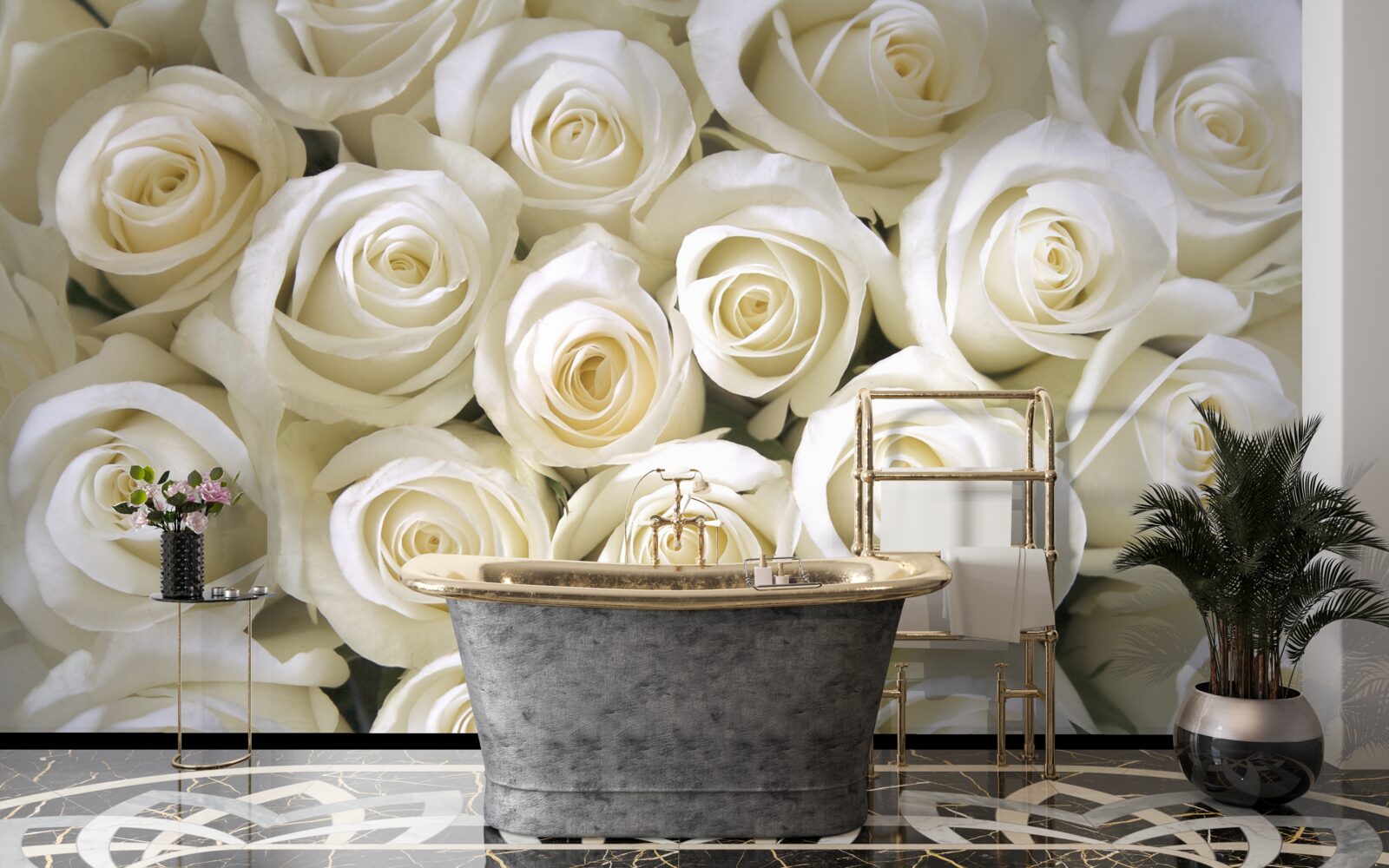 Fototapeta gombíky so snehovo bielymi ružami