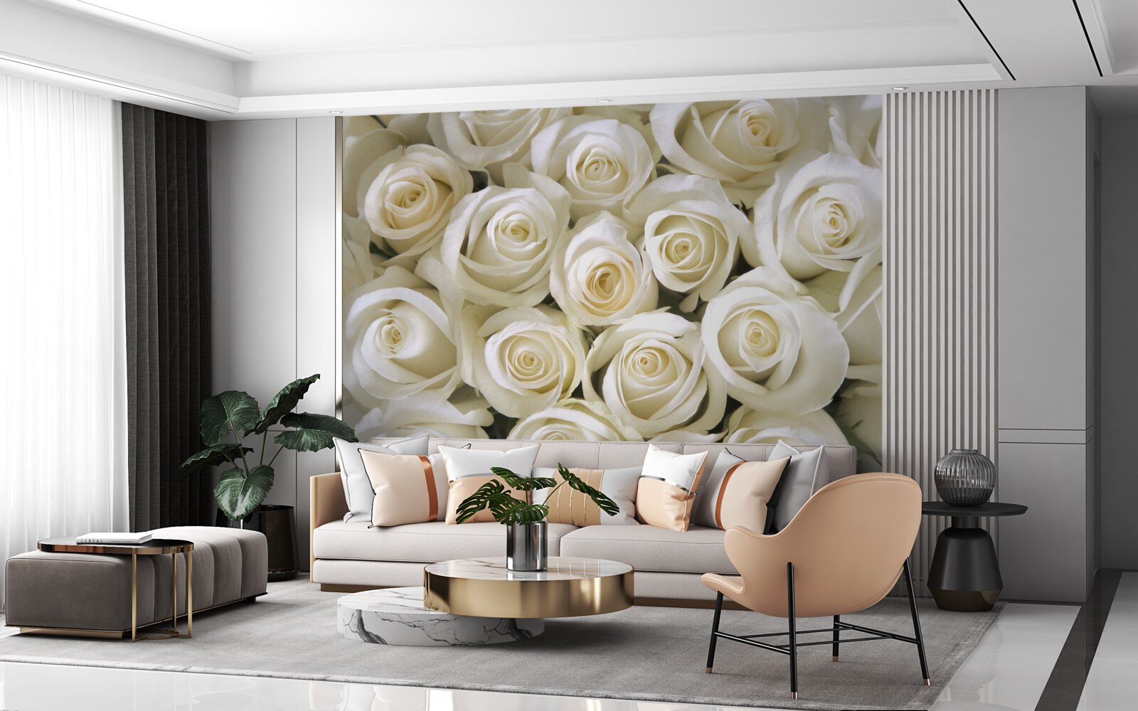 Fototapeta gombíky so snehovo bielymi ružami