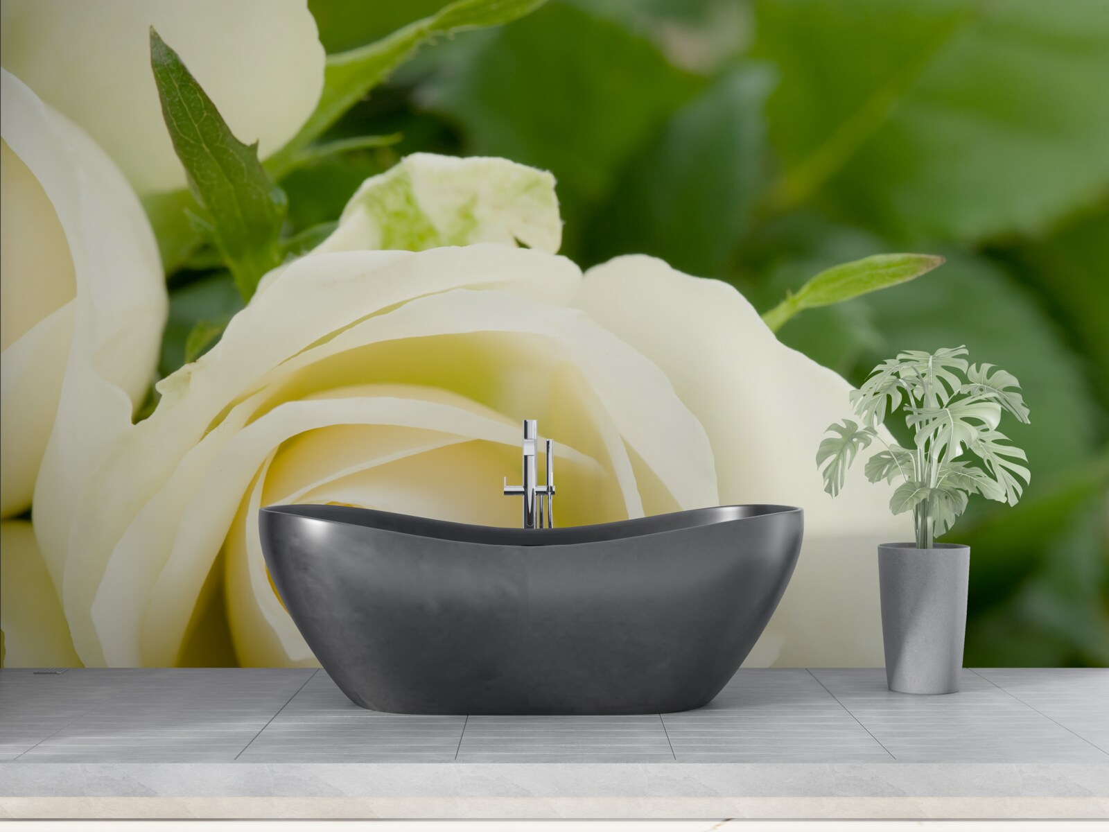 Fototapeta béžová ruža so zelenými listami