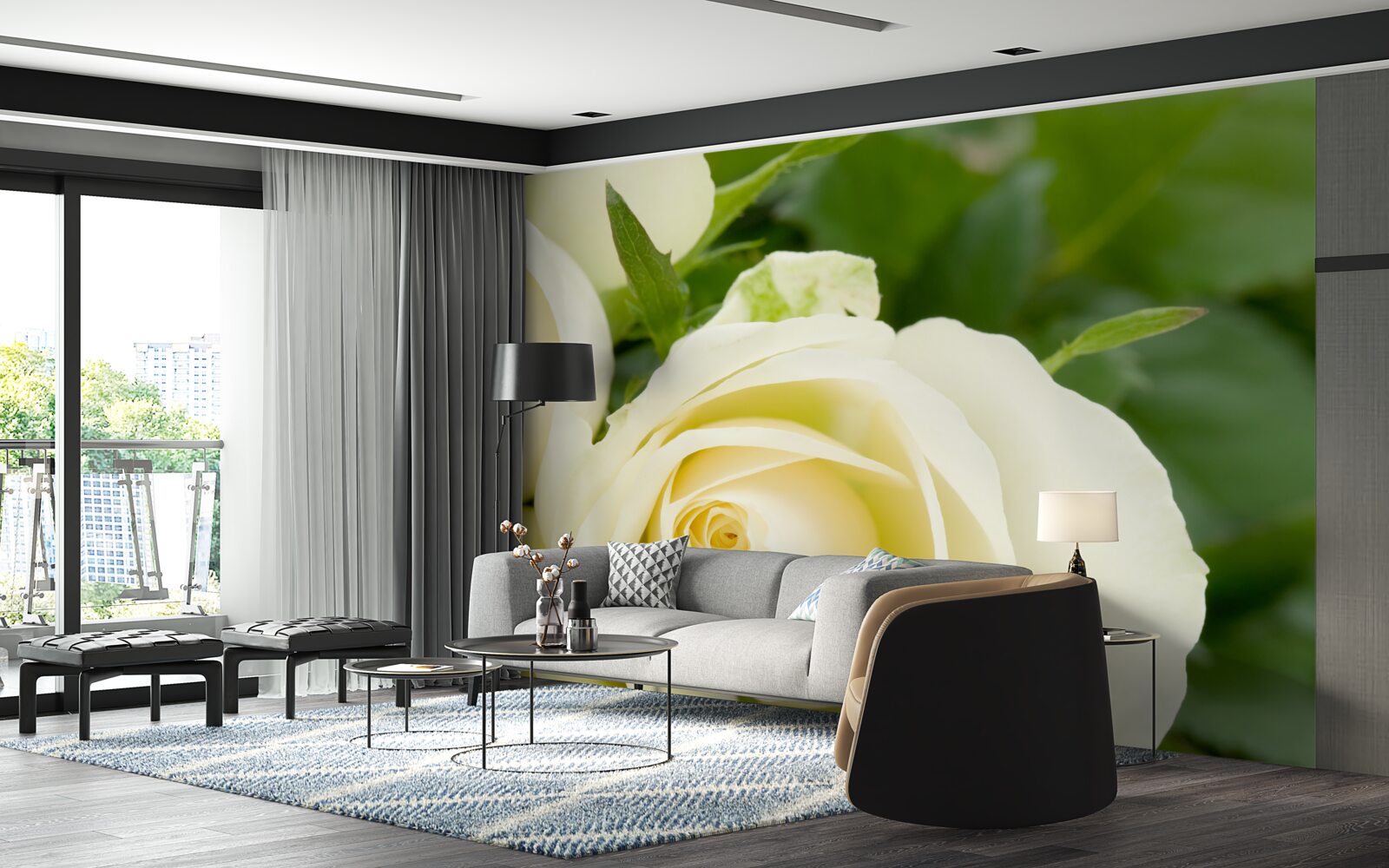 Fototapeta béžová ruža so zelenými listami