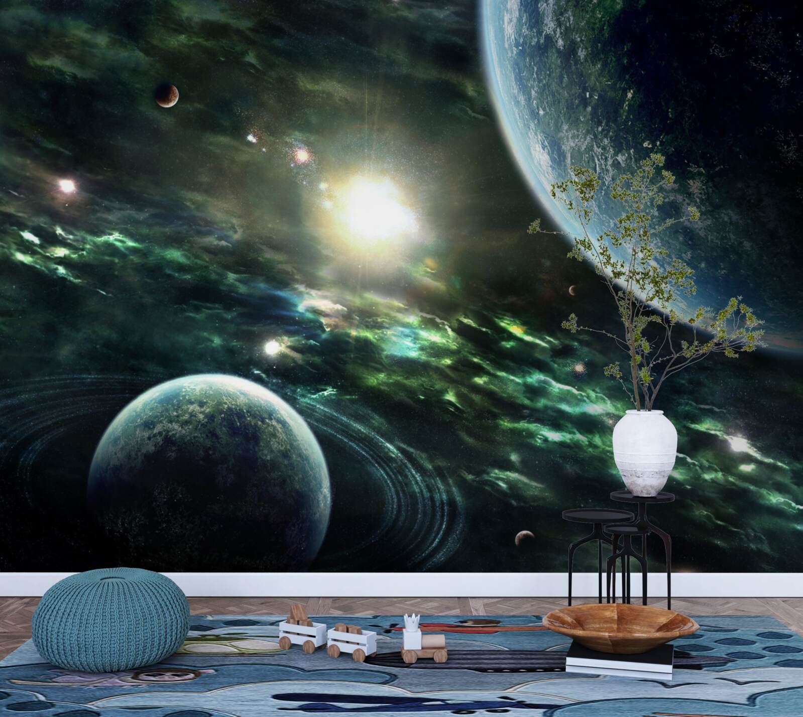 Fototapeta Žiarivá explózia blízko planéty