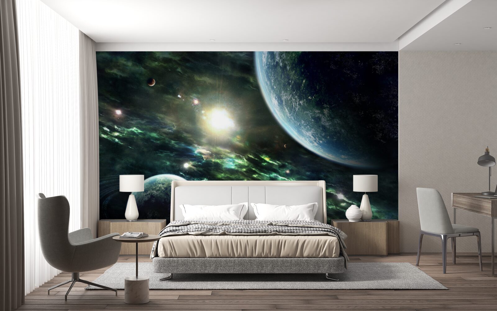 Fototapeta Žiarivá explózia blízko planéty