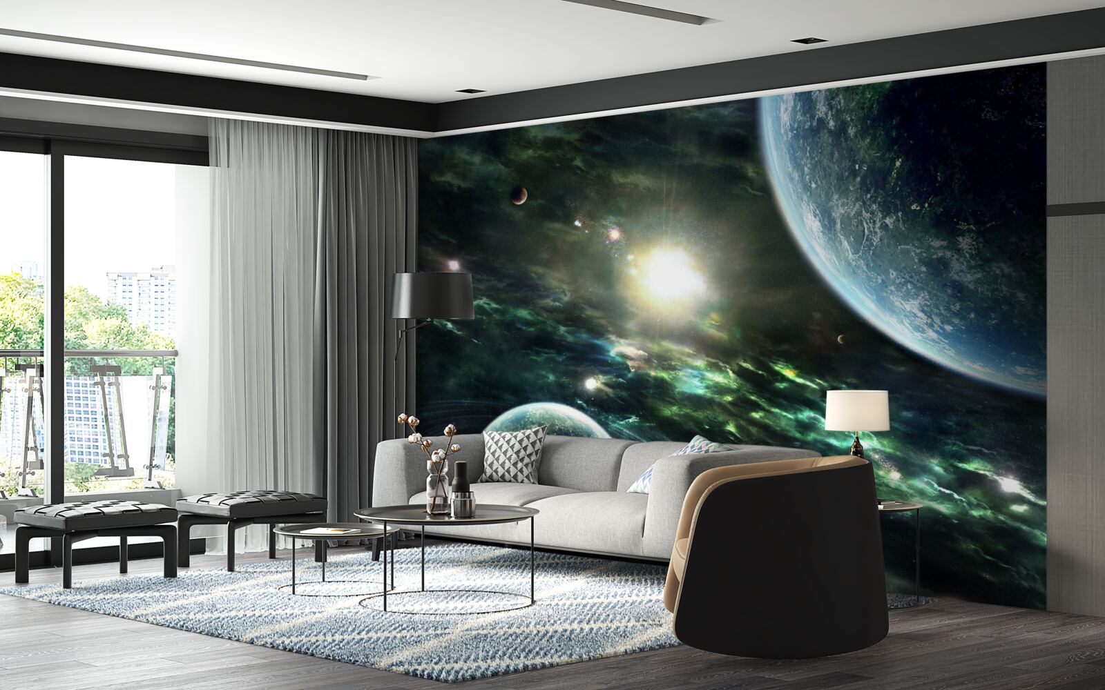 Fototapeta Žiarivá explózia blízko planéty