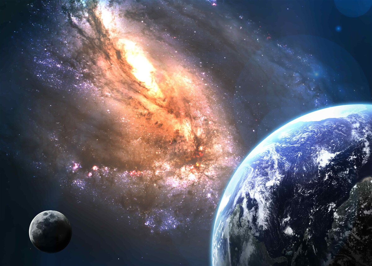 Fototapeta planéta, satelit a novoobjavená galaxia