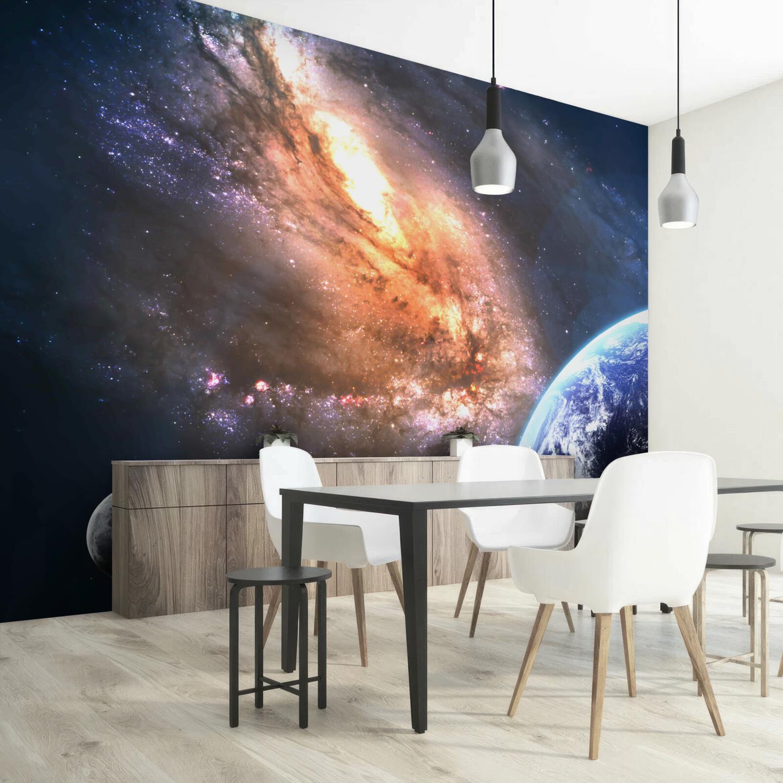 Fototapeta planéta, satelit a novoobjavená galaxia